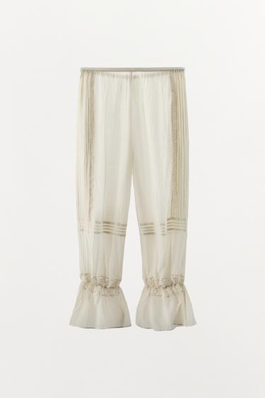 VISCOSE BLEND TROUSERS WITH LACE RUFFLE - Oyster-white by Zara - Image 12