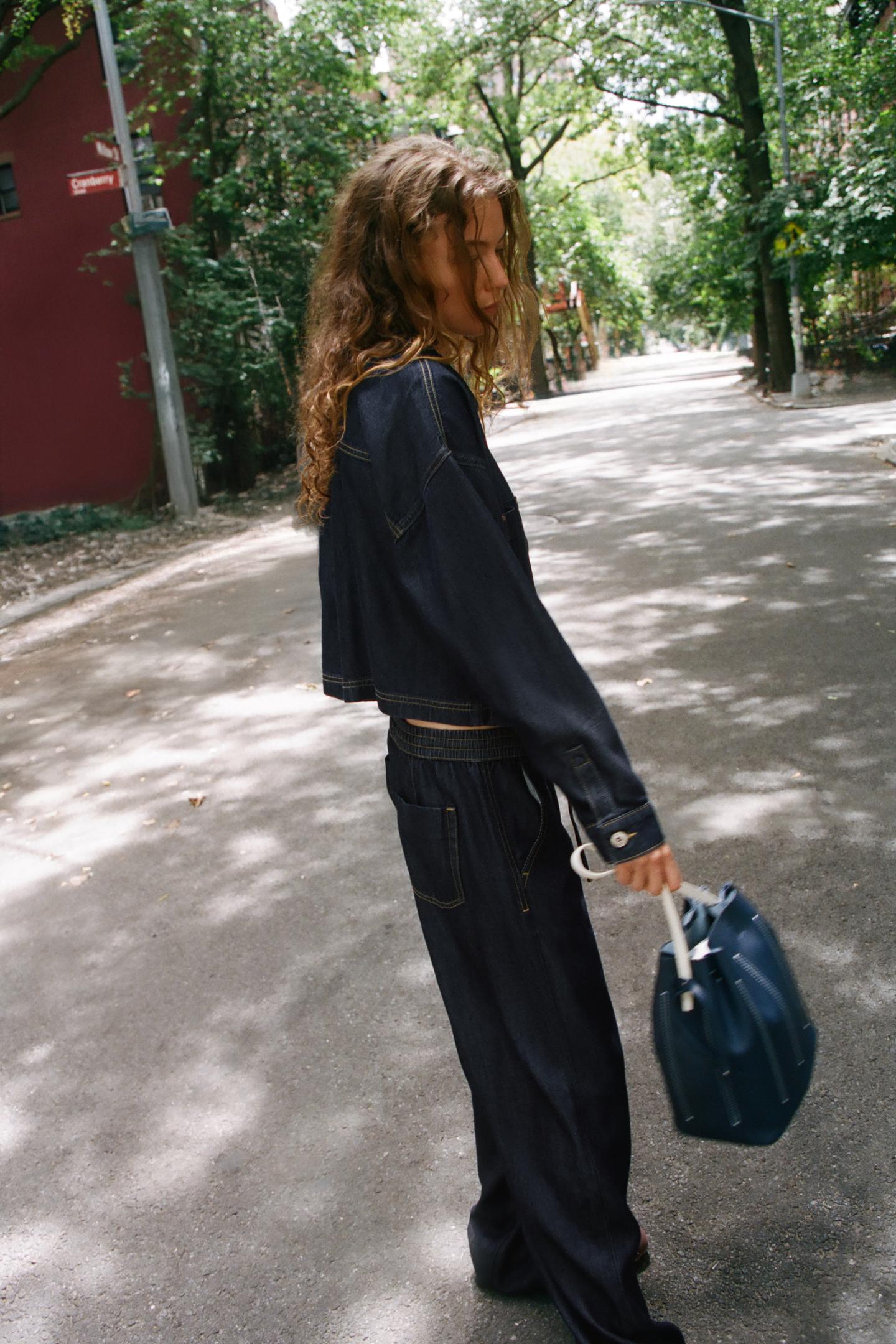 Женские джинсы Zara Z1975 High-Rise Wide Leg Jogger, цвет: Синий — фото 4