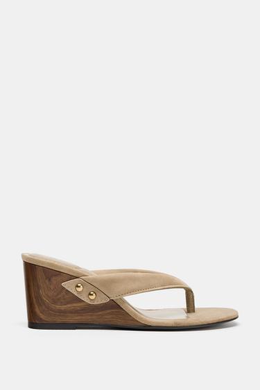 SPLIT SUEDE WEDGE SANDALS - Sand Brown by Zara