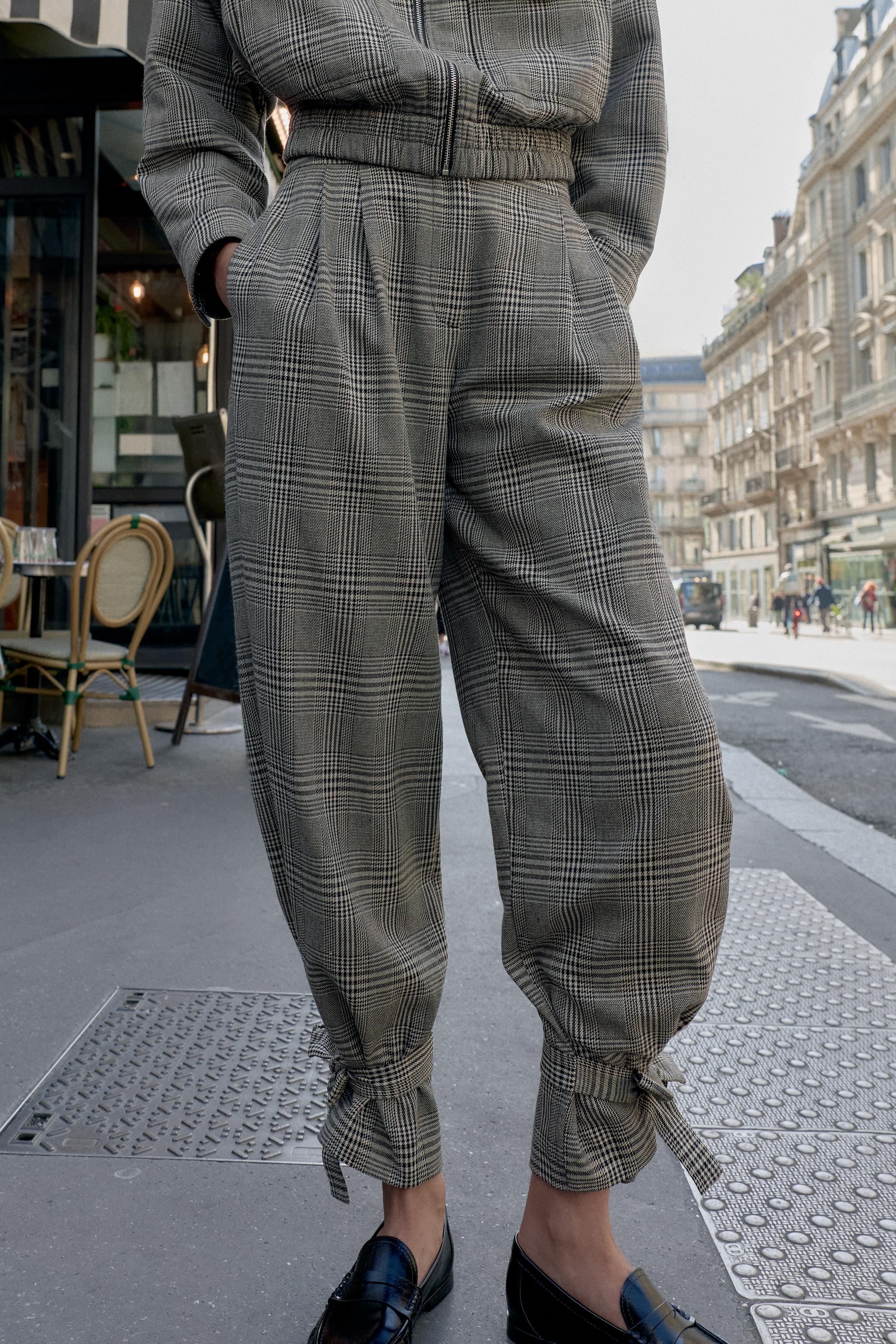 HOUNDSTOOTH PANTS WITH BOW HEM