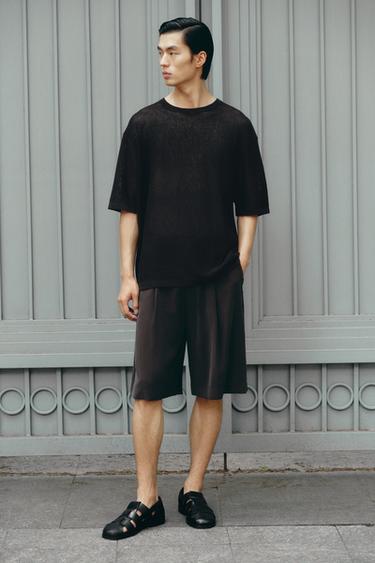 Zara 寬鬆版褶飾短褲 - 巧克力色