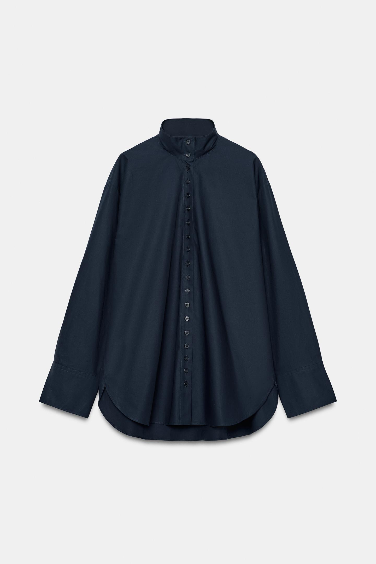 Женская рубашка Zara ZW Collection High Neck, цвет: Тёмно-синий — фото 7
