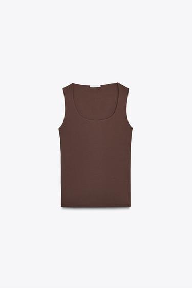 HAUT EN POLYAMIDE À BRETELLES LARGES - Chocolat de Zara