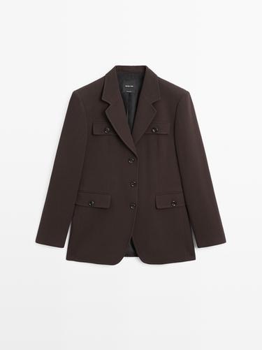 Blazer col à revers avec poches - Chocolat de Zara