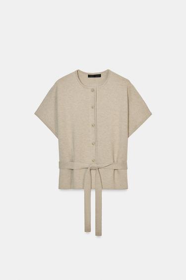 CARDIGAN WITH BELT AND SHORT SLEEVES - Taupe grey by Zara - Image 3