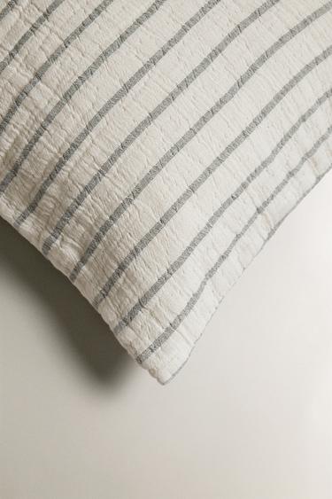 CHILDREN'S STRIPED MUSLIN CUSHION COVER FOR BEDSPREADS - Green / Blue by Zara - Image 1