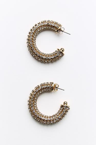 BOUCLES D'OREILLES ANNEAUX AVEC STRASS - Doré de Zara - Image 4