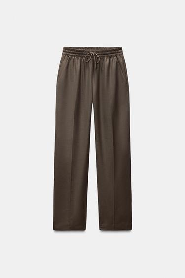 ZW COLLECTION PYJAMA-STYLE TROUSERS - Brown marl by Zara