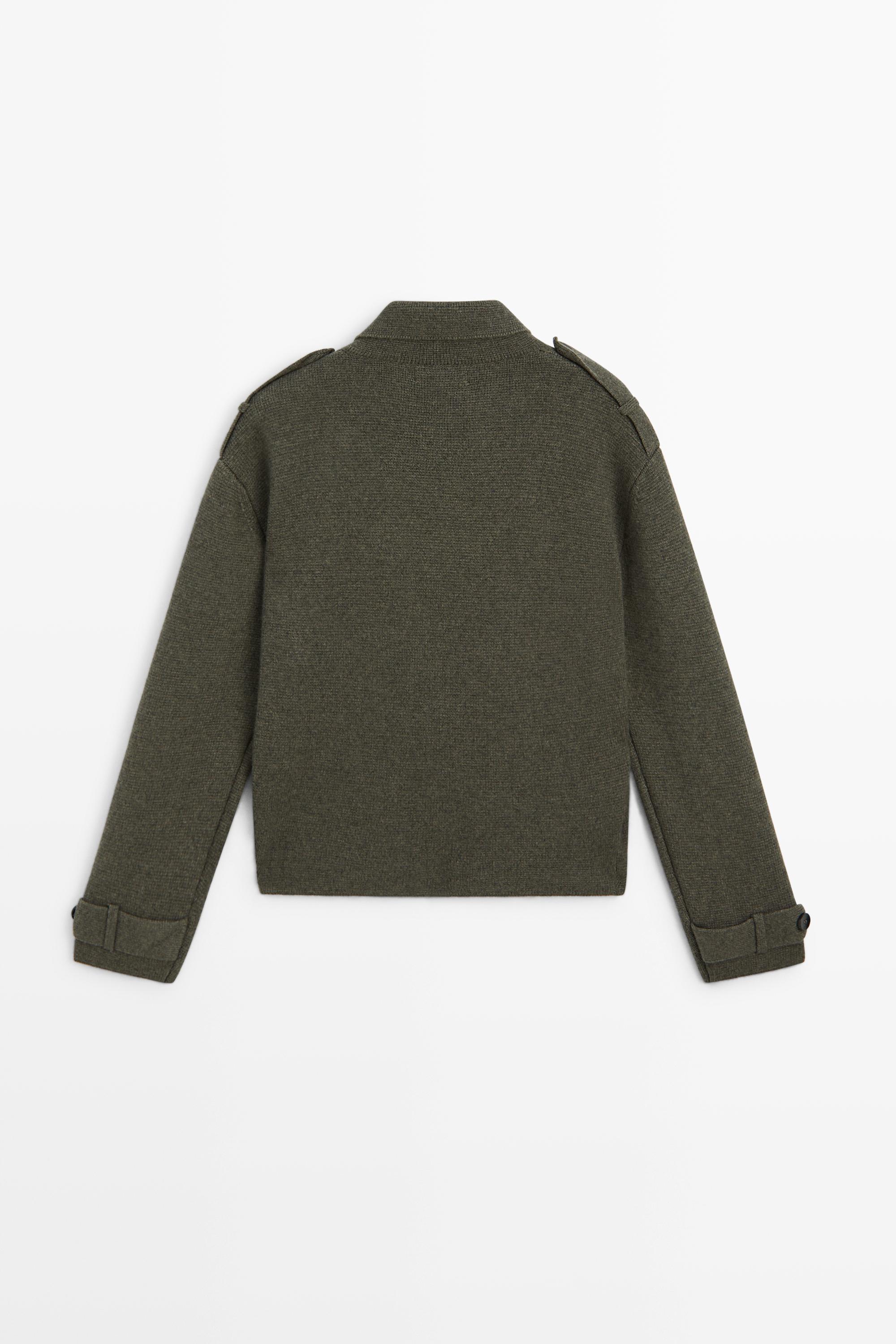 Double-breasted wool-blend knit jacket