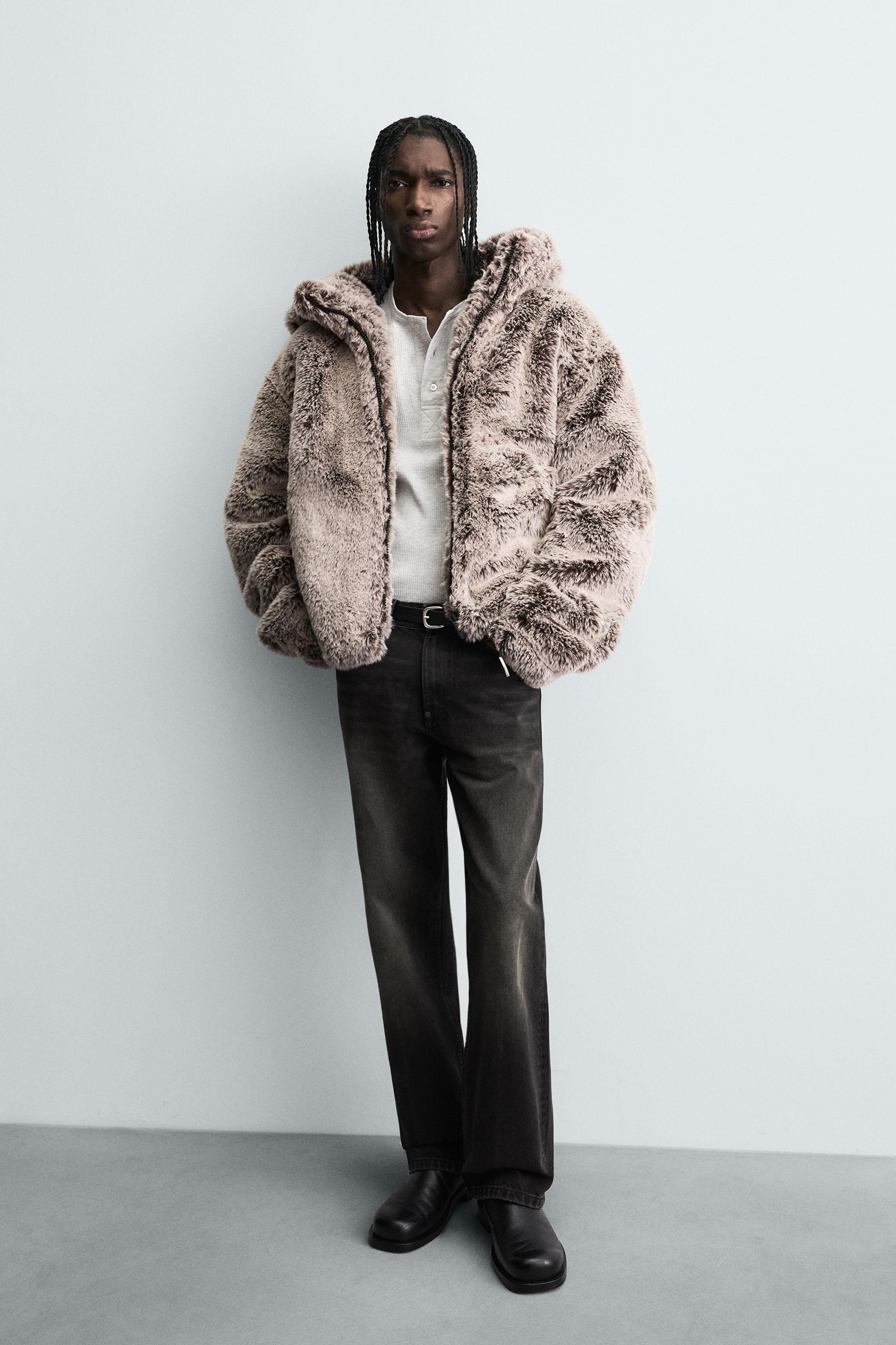 HOODED FAUX FUR JACKET - Brown / Taupe | ZARA United States