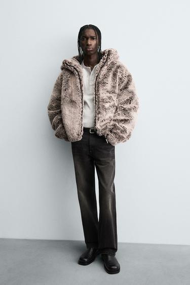 BLOUSON EFFET FOURRURE À CAPUCHE - Marron / Taupe de Zara - Image 5