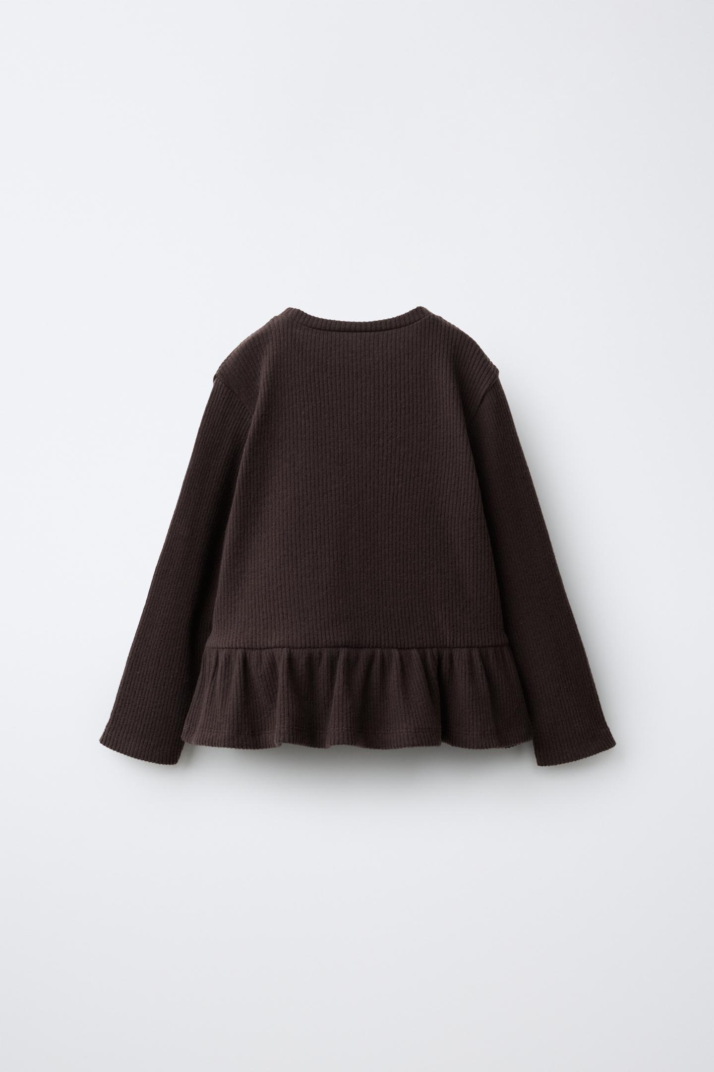 Детская футболка Zara Soft Touch Ribbed Peplum Bow, цвет: Коричневый — фото 2