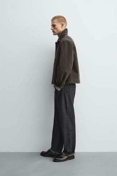 WASHED-EFFECT TOPSTITCHED JACKET - Brown by Zara - Image 3