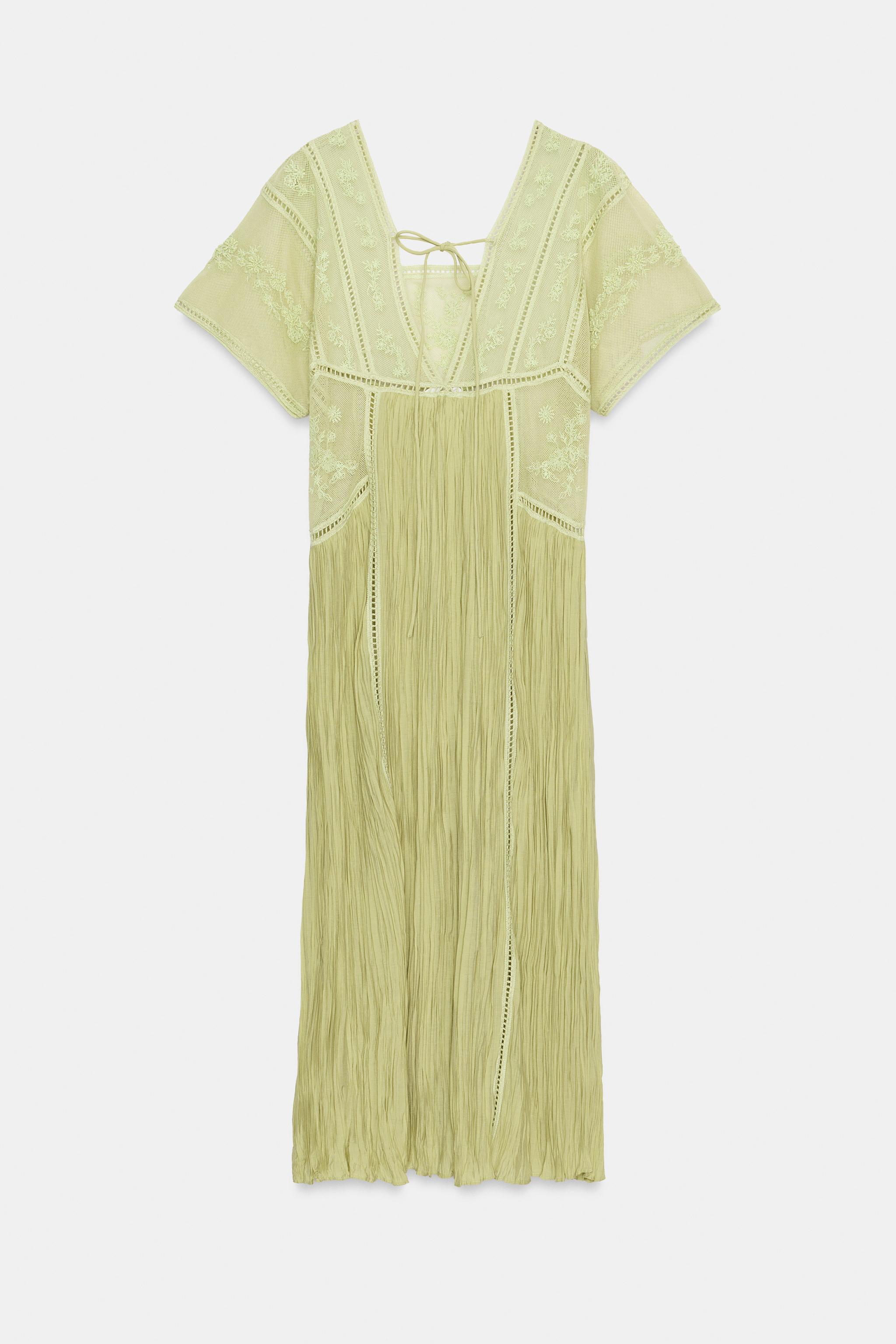 EMBROIDERED PLEATED DRESS ZW COLLECTION - Pistachio | ZARA United States EMBROIDERED PLEATED DRESS ZW COLLECTION - Pistachio | ZARA United States