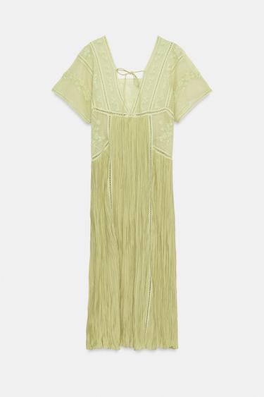 ROBE PLISSÉE BRODERIES ZW COLLECTION - Vert pistache de Zara - Image 4