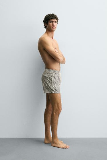 SHORT GEOMETRIC PRINT SWIMMING TRUNKS - Ecru by Zara - Image 3