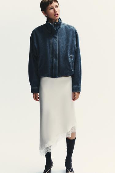 SATIN LACE SKIRT - Oyster-white by Zara - Image 1