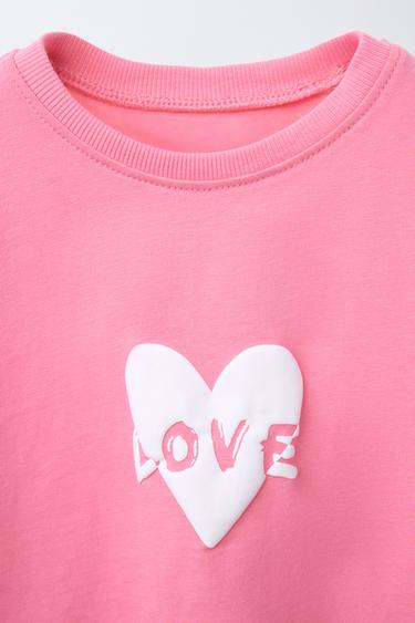 T-SHIRT WITH PRINTED RAISED SLOGAN - Dark pink by Zara - Image 2