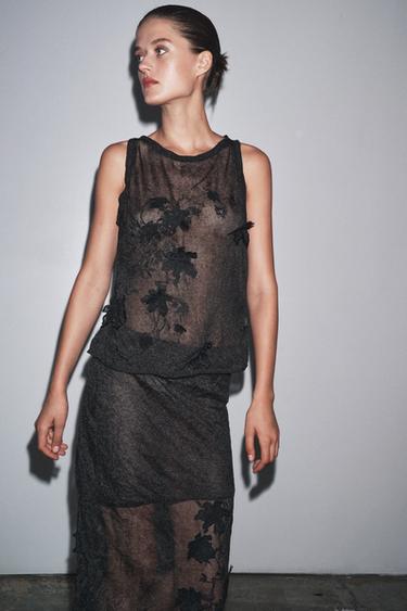 SEMI-SHEER TEXTURED KNIT TOP - Black by Zara - Image 4