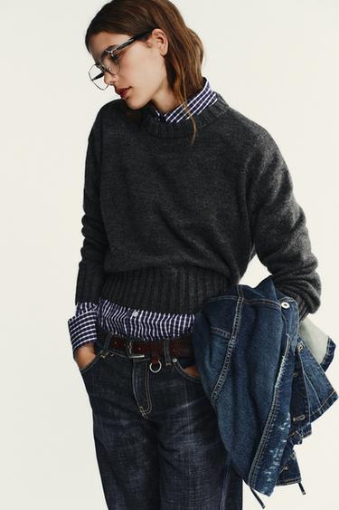 PULL EN MAILLE CÔTELÉE - Gris chiné de Zara