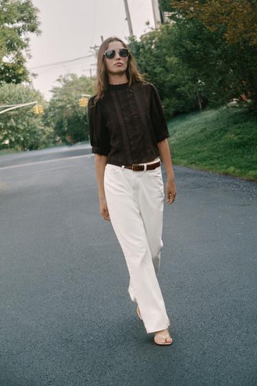LACE ROMANTIC SHIRT - Dark brown by Zara