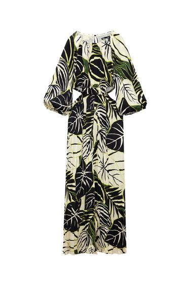 CUT-OUT TROPICAL PRINT JUMPSUIT