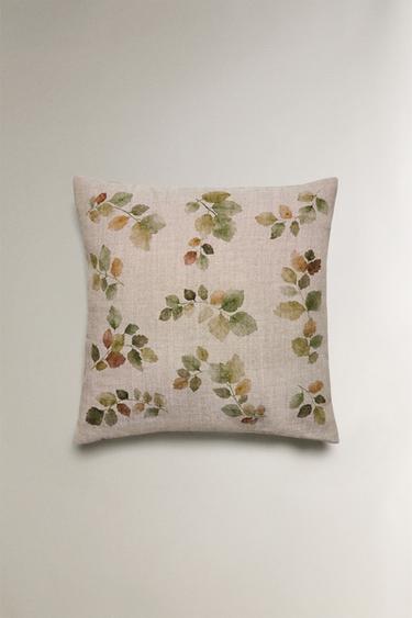 LEAF PRINT CUSHION COVER - Light beige by Zara