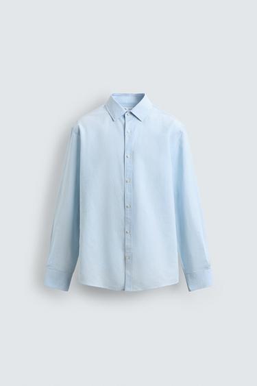 REGULAR FIT COTTON/LINEN SHIRT - Sky blue by Zara