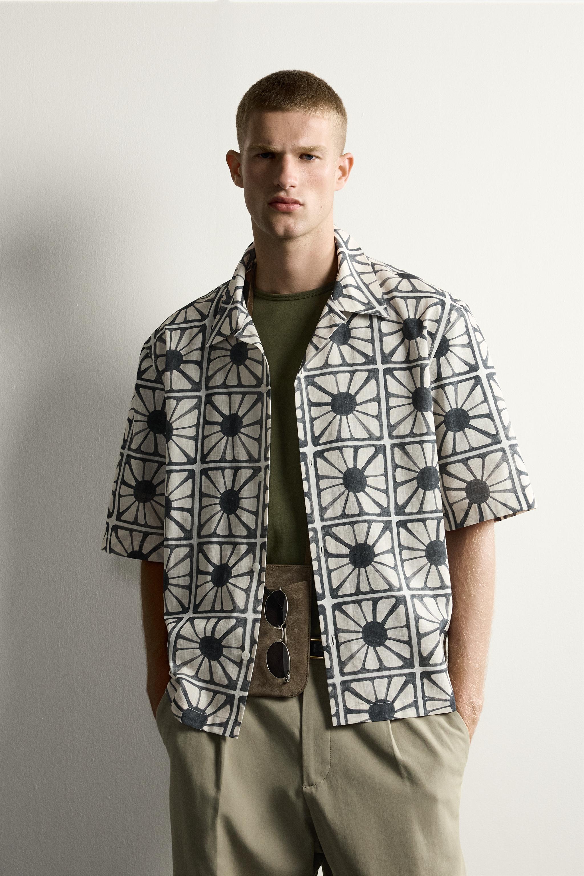 MOSAIC PRINT RELAXED FIT SHIRT — White