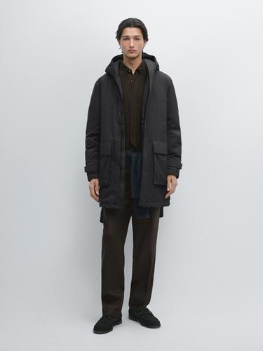 Zara Long water-repellent puffer parka - Black - Image 0