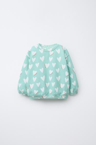 SWEATSHIRT MET HARTENPRINT - Zeegroen van Zara - Afbeelding 0