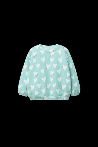 Zara HEART PRINT SWEATSHIRT - Sea green - Image 0