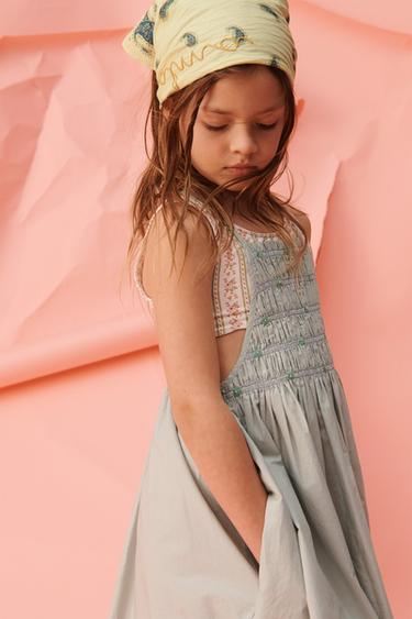 LIMITED EDITION EMBROIDERED FLORAL SHIRRED PINAFORE DRESS - Blue / Green by Zara - Image 1