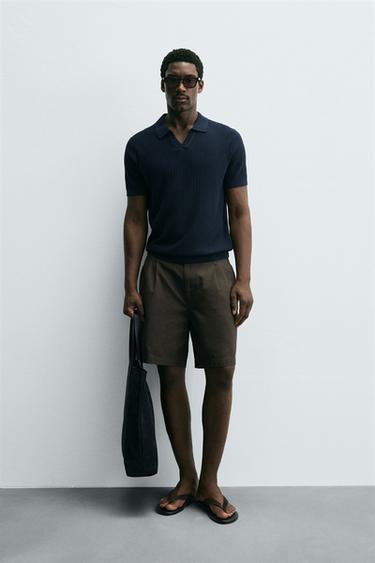 Zara RIBBED KNIT POLO SHIRT - Navy blue - Image 0