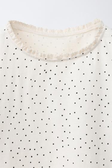 POLKA DOT T-SHIRT WITH LACE TRIM - Ecru by Zara - Image 2