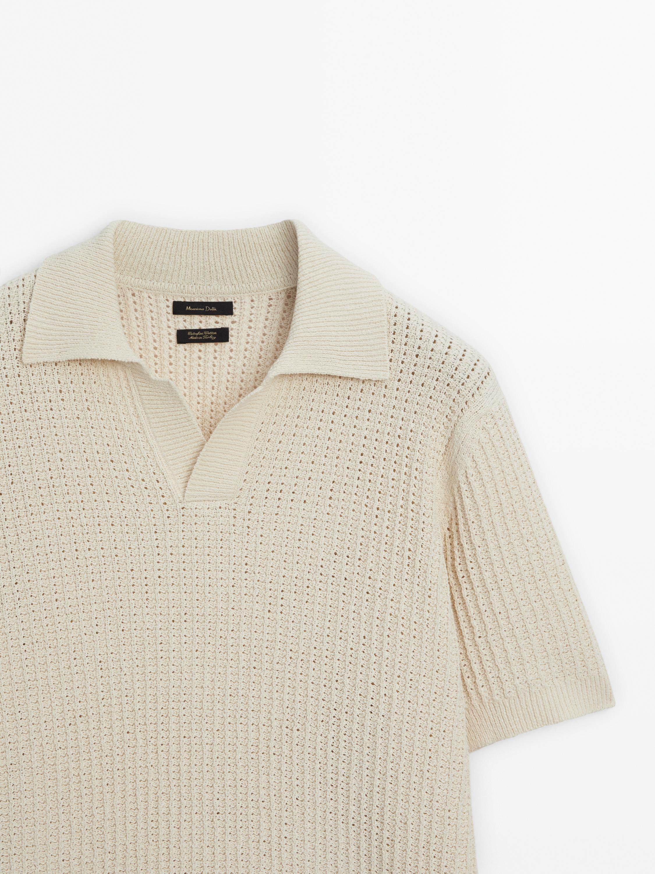 Short sleeve textured knit polo shirt