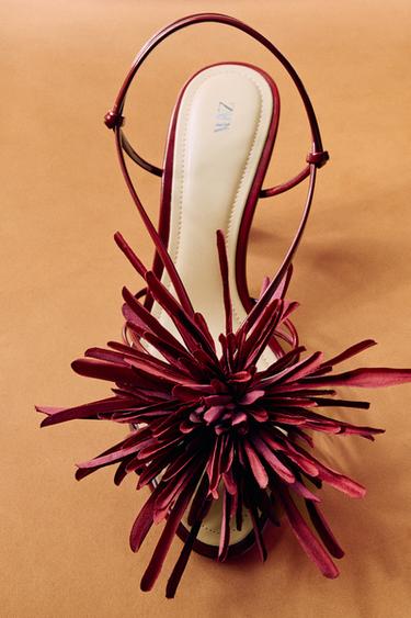 FLOWER HEEL SANDALS - Burgundy Red by Zara