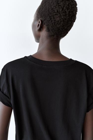 T-SHIRT EN COTON FINI ENZYMATIQUE - Noir de Zara - Image 3
