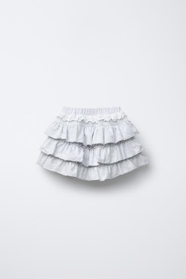 JUPE-SHORT À VOLANTS ET BRODERIE SUISSE - Gris chiné de Zara - Image 1