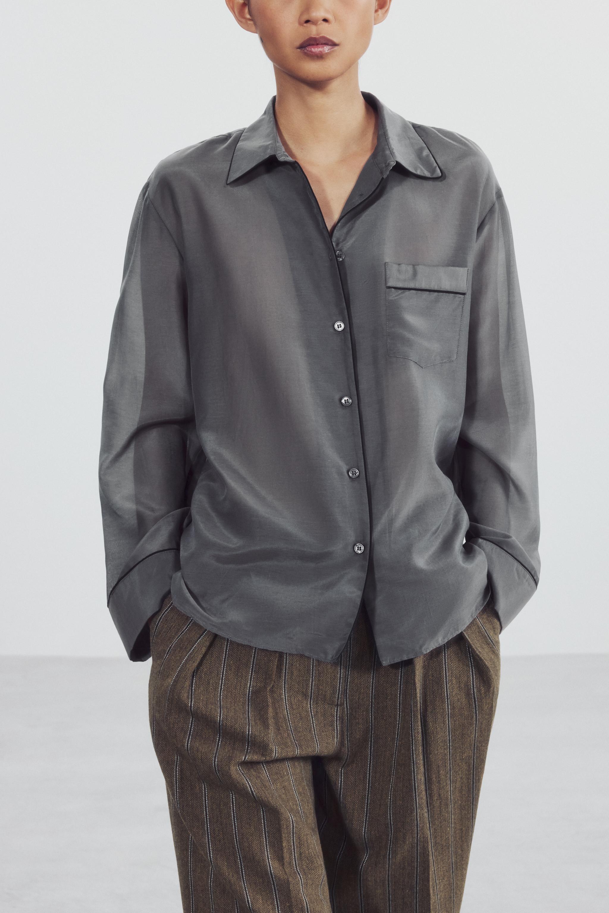 ZW COLLECTION CONTRAST SHIRT WITH SILK - Anthracite grey | ZARA
