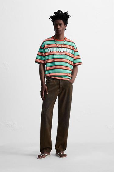 Zara EMBROIDERED STRIPED T-SHIRT © OTIS KWAME KYE QUAICOE - Green