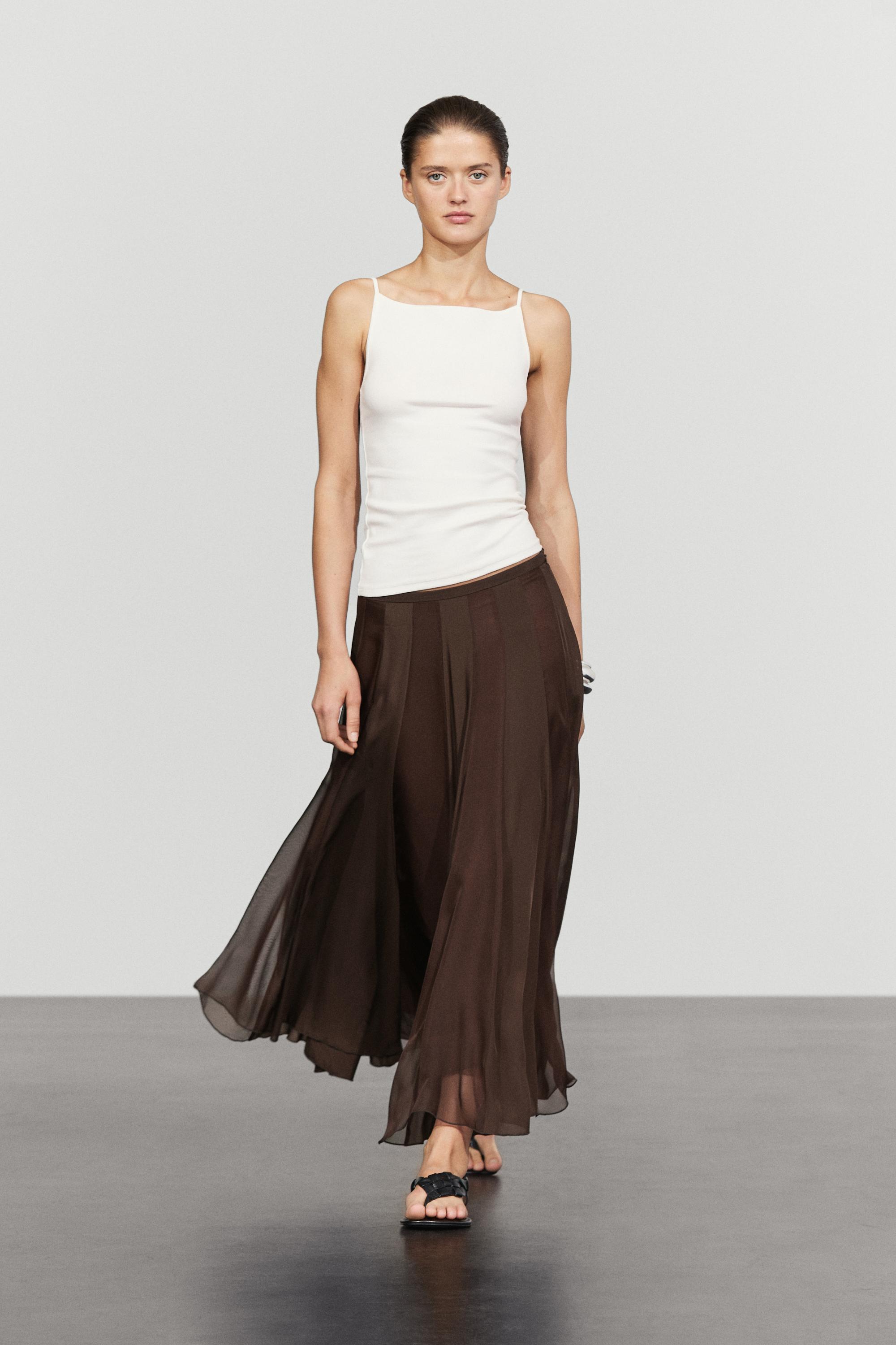 Flowing flared midi skirt