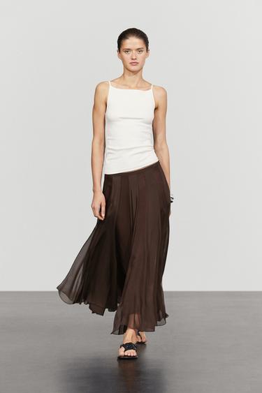 Zara Flowing flared midi skirt - Brown - Image 0