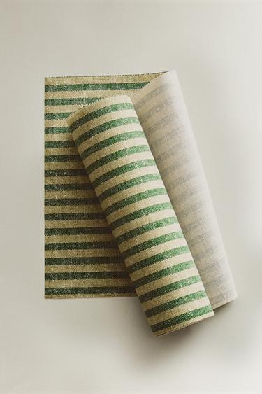 PACK OF REUSABLE STRIPED NAPKINS (PACK OF 20) - أخضر الخاص بـ Zara
