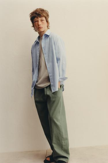 შარვალი სწორი ბამბა სელი - Zara-ს Green