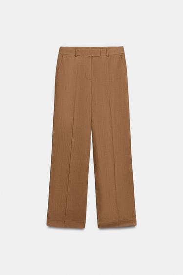 PANTALON DROIT AVEC LIN - Caramel de Zara - Image 0