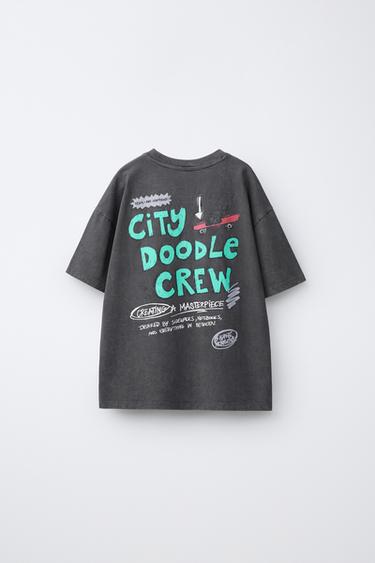 FADED EFFECT SLOGAN PRINT T-SHIRT - Anthracite grey by Zara - Image 1