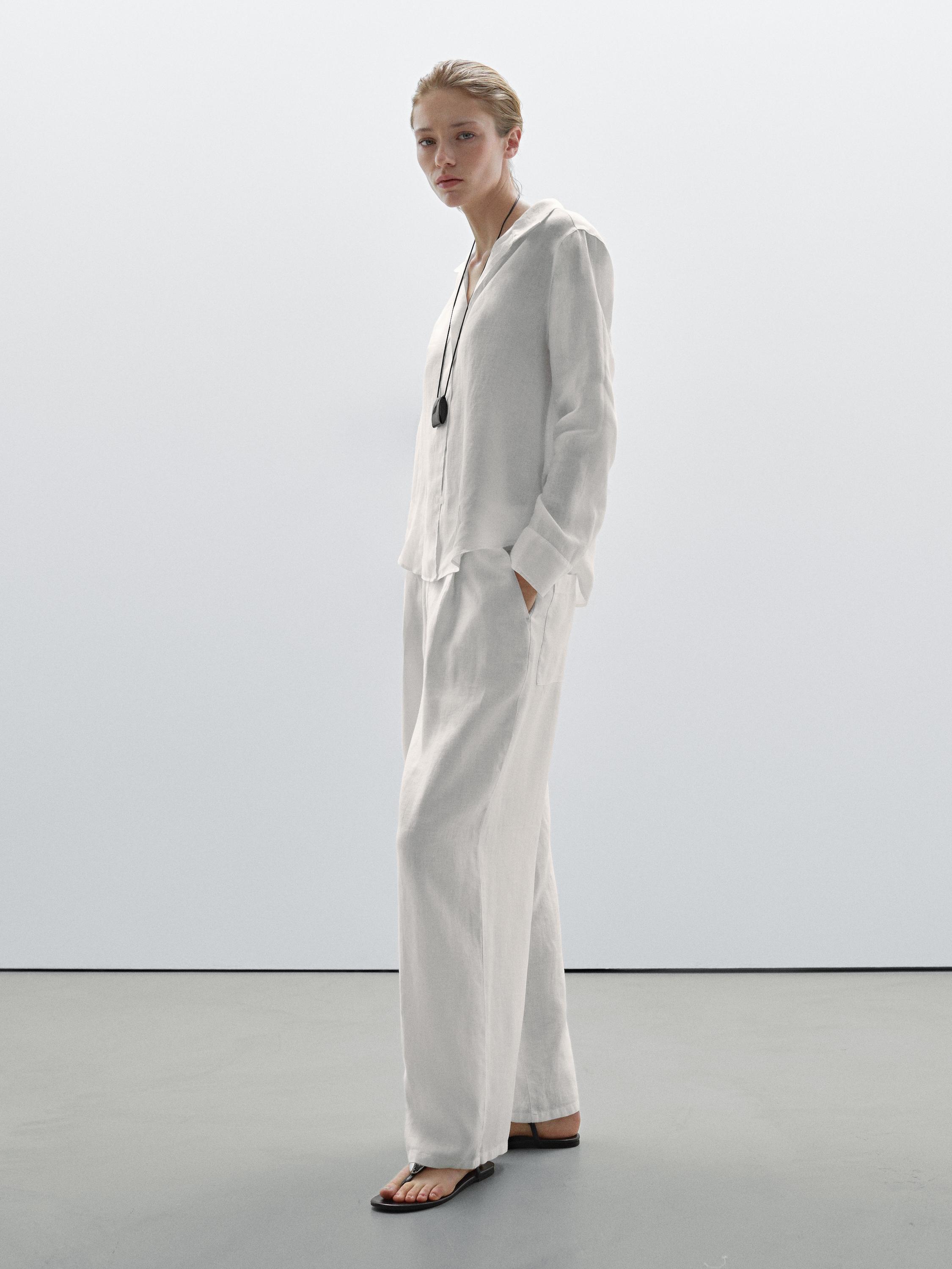 Chemise col ouvert 100 % lin