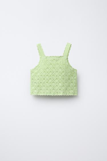 TOP COURT EN MAILLE CROCHET - Vert clair de Zara - Image 1