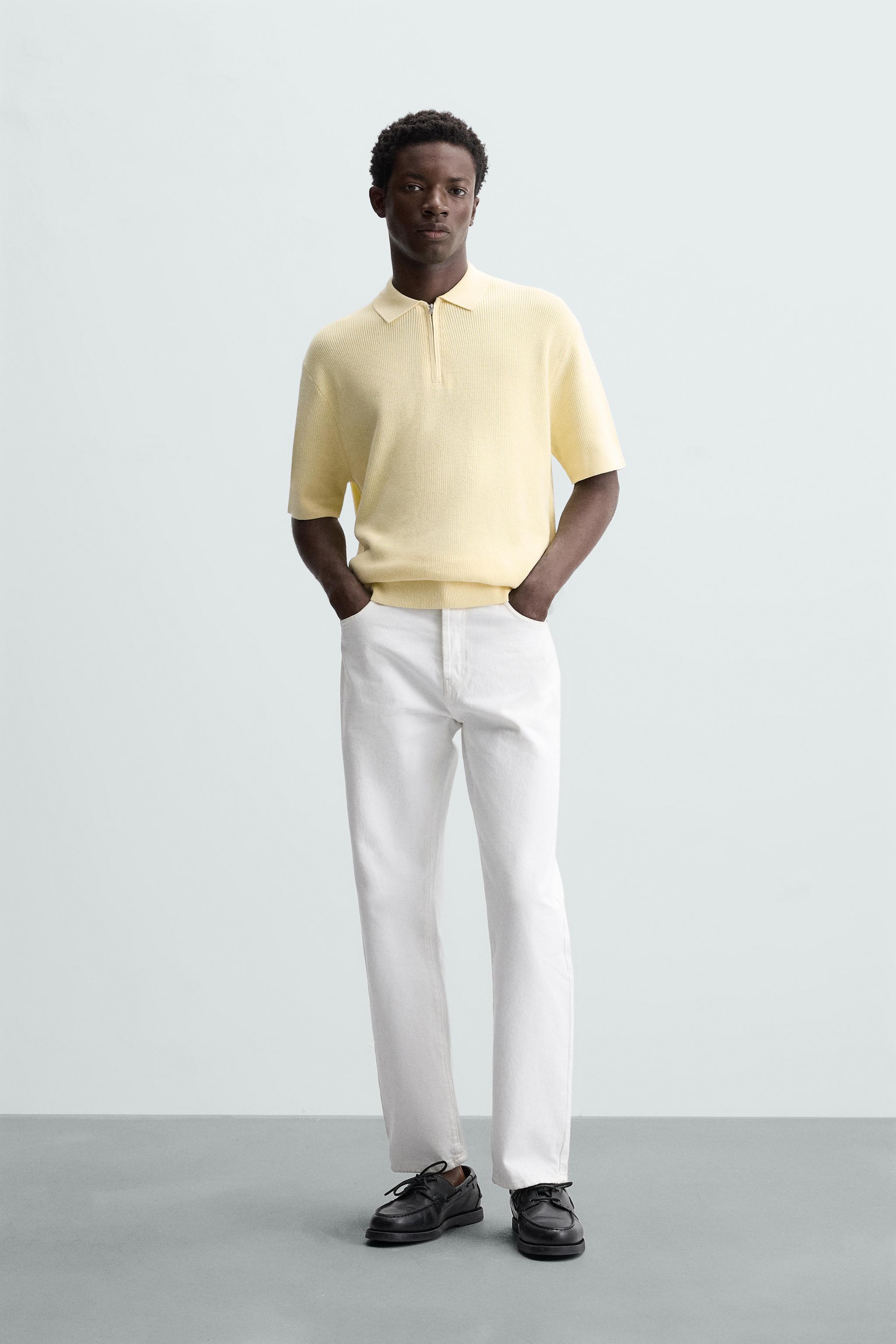 PEARL KNIT POLO SHIRT WITH ZIP - Light yellow | ZARA New Zealand